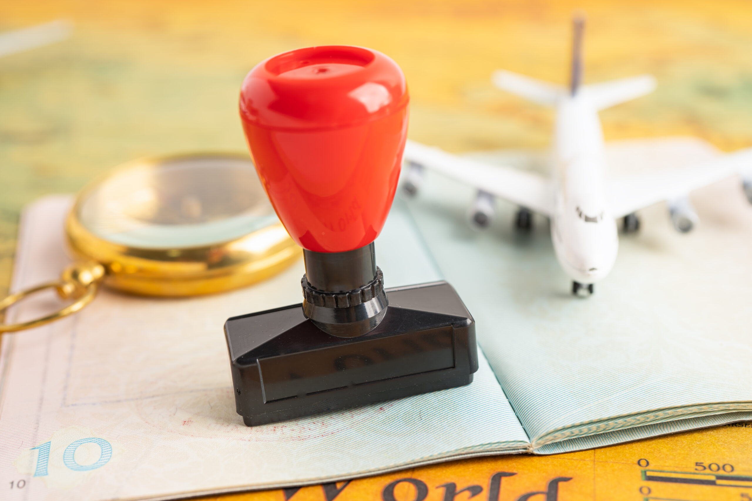 Approved Stamp visa and passport document to immigration at airp